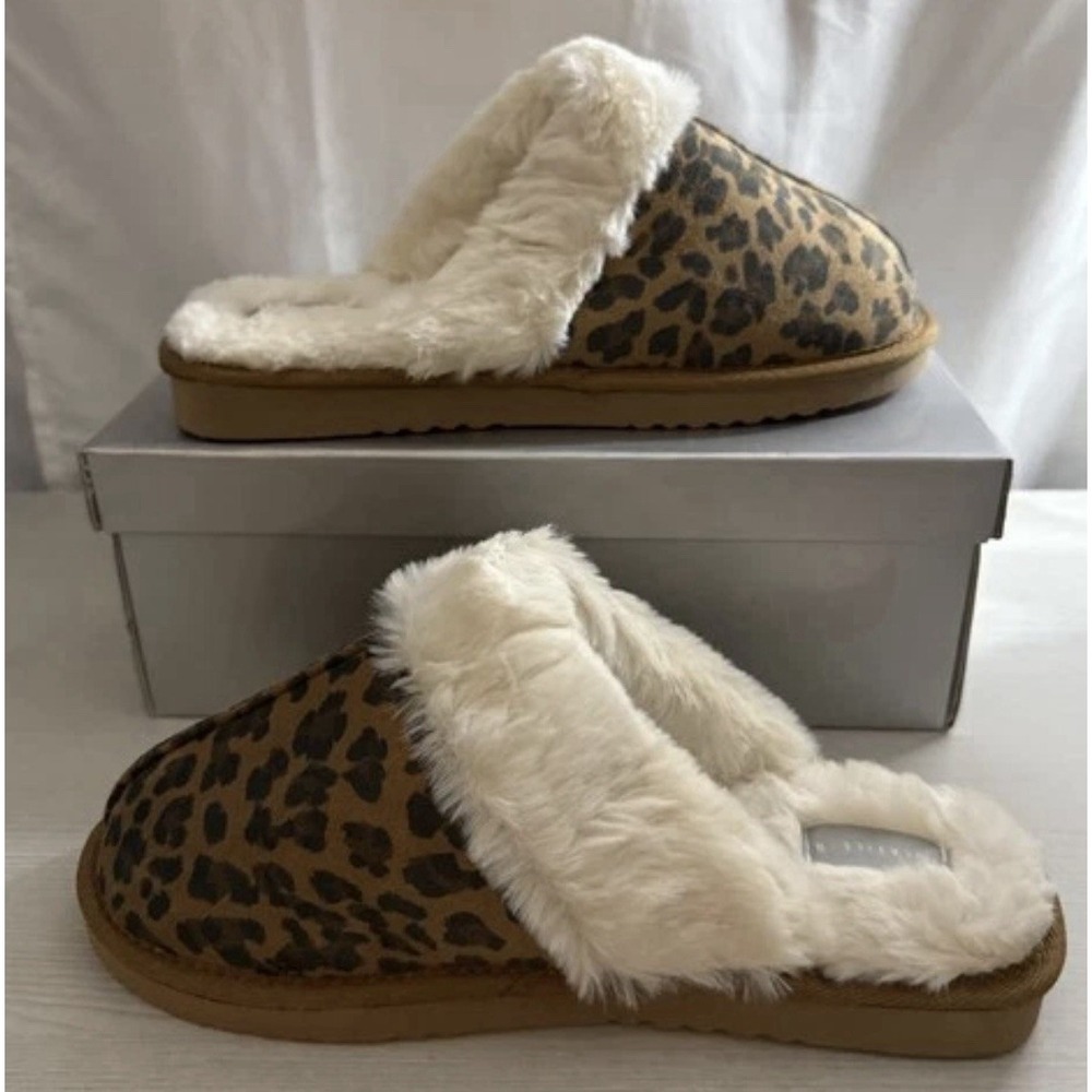 Volatile Women Slippers 9 Leopard Fluffy Faux Fur Slip On Hard Sole Slippers